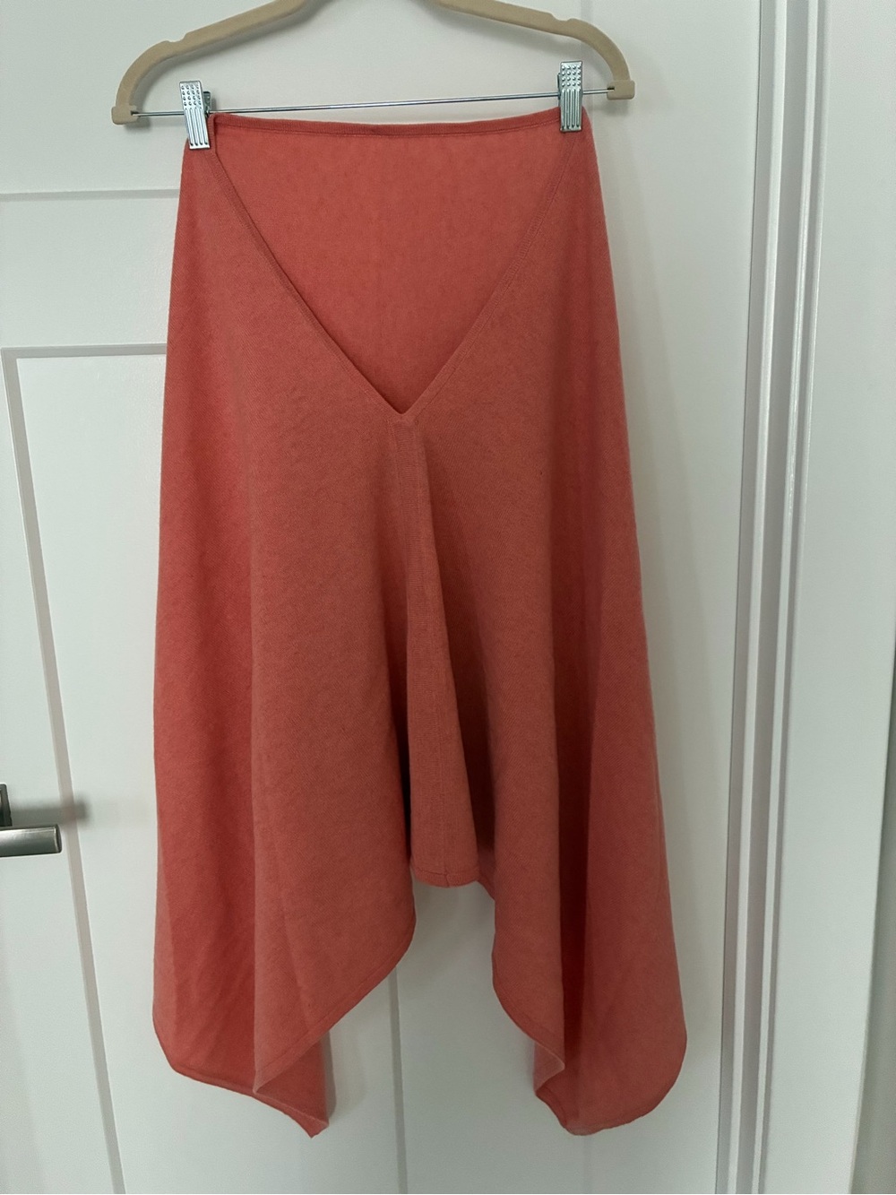 Asymmetrical Cashmere V-Front Poncho in Coral